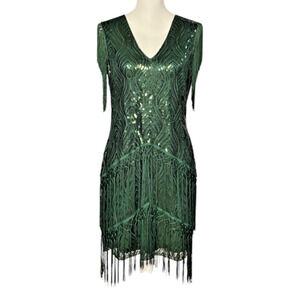 babeyond 1920s flapper dress green plus size BABEYOND Opulent Floral Beaded Fringe 1920s Sequin Flapper Dress, Golden Roaring 20s Gatsby Party Costume, Lavender, Size 10 main image 0